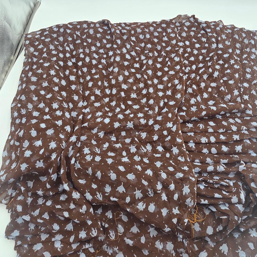 Brown and White Abstract Floral Chiffon Fabric Semi Sheer Lightweight Material